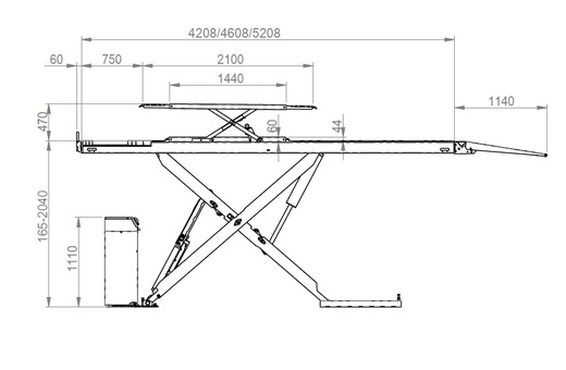 Nůžkový zvedák pro geometrii Bright GAMMA 550/WT52+souprava pro instalaci do podlahy