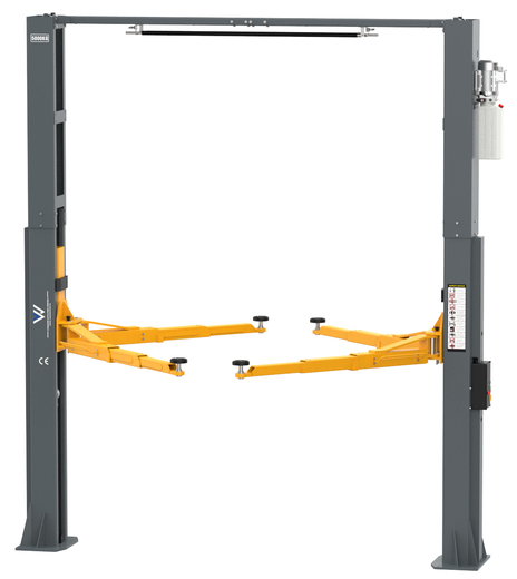 JCL511 dvousloupový bezpřejezdový zvedák s automatickým zámkem, 5 000 kg