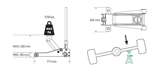 Winntec Y420337+ pojízdný hydraulický zvedák 3,7t, 105-520mm