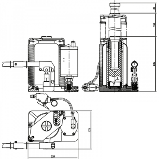 Winntec Y432020 pneumaticko hydraulický zvedák panenka 20t