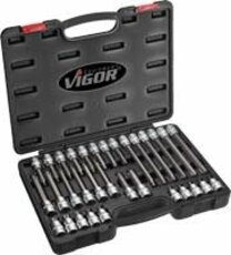 Hlavice 1/2” TORX, vel. T20-T70, krátké a prodloužené, sada 32 ks - VIGOR V1917