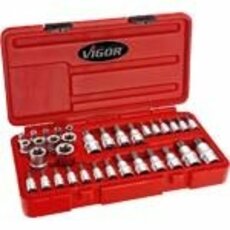 Sada nástrčných i zástrčných hlavic 1/4", 3/8", 1/2" Torx Vigor