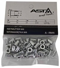 Maticové nýty M4 x 11 mm, s plochou hlavou, ocel, balení 50 ks - ASTA