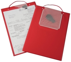 Desky na dokumenty A4, se suchým zipem, poutkem a kapsou na klíče, červené - Plus