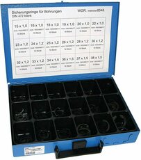 Pojistné kroužky do otvoru - vnitřní segrovky DIN 472, 15x1.0-38x1.5 mm, 180 ks v kufru