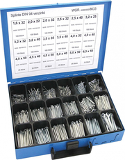 Závlačky DIN 94 1.6x32-6.3x50 mm, pozinkované, extra sada 1350 ks v kufru