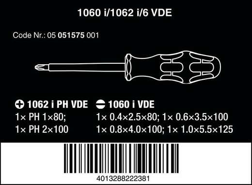 Sada 6 ks izolovaných šroubováků Kraftform 1060 i/1062 i/6 VDE, žlutočervené - Wera 05157