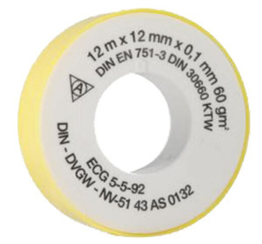 Těsnící teflonová páska do závitů 12 m × 12 mm × 0,1 mm, 60 g/m2