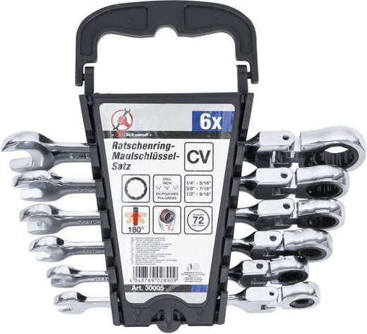 Očkoploché ráčnové klíče, palcové, s kloubem, 1/4" - 9/16", 6 ks