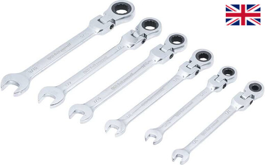 Očkoploché ráčnové klíče, palcové, s kloubem, 1/4" - 9/16", 6 ks