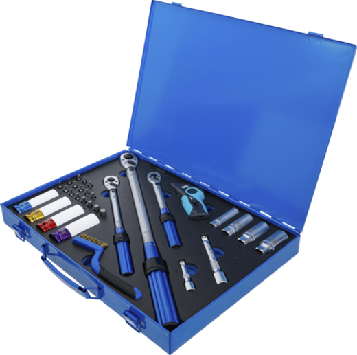 Momentové klíče 1/4", 3/8" a 1/2", 5-220 Nm, s hlavicemi, sada 31 dílů - BGS 74305