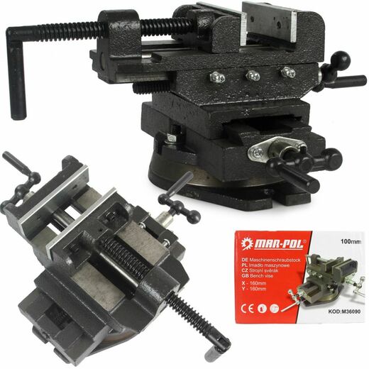 Křížový strojní svěrák, otočný, čelisti 100 mm