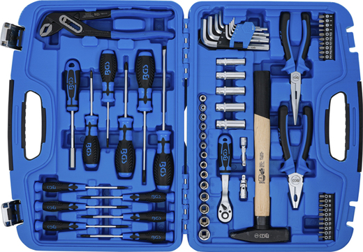 Sada nářadí: gola sada 1/4", kleště, kladivo, šroubováky, bity, 67 dílů - BGS 2217