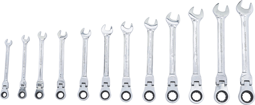 Očkoploché ráčnové klíče 8-19 mm, s kloubem, sada 12 dílů v obalu