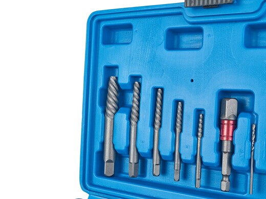 Vytahováky na poškozené šrouby, matice a čepy, se střihači matic, sada 26 ks