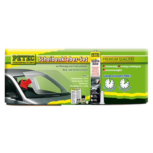 Sada pro lepení skel do karosérií s kartuší - Petec Scheibenkleber-Set Kartusche