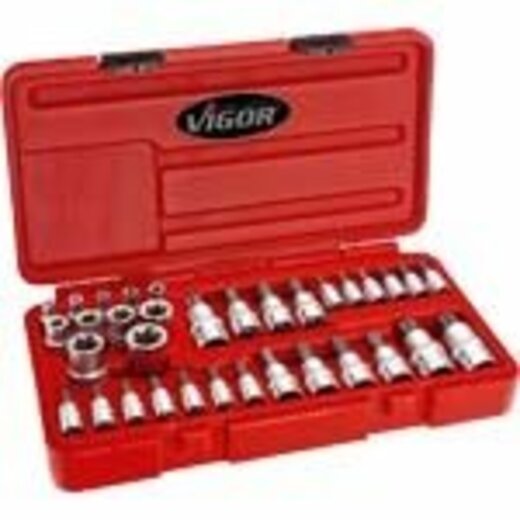Sada nástrčných i zástrčných hlavic 1/4", 3/8", 1/2" Torx Vigor