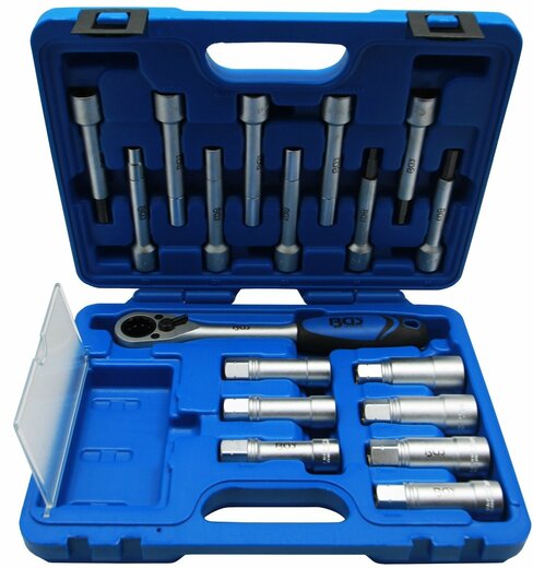 Hlavice s průchozí ráčnou na servis tlumičů McPherson, sada 18 ks - BGS 2087