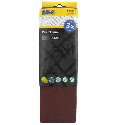 Brusné pásy, zrnitost A120, rozměr 75 x 533 mm, balení 3 kusy - MAGG 020008