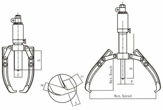 Dvou- nebo tříramenný hydraulický stahovák HHL-20F, síla 20 t