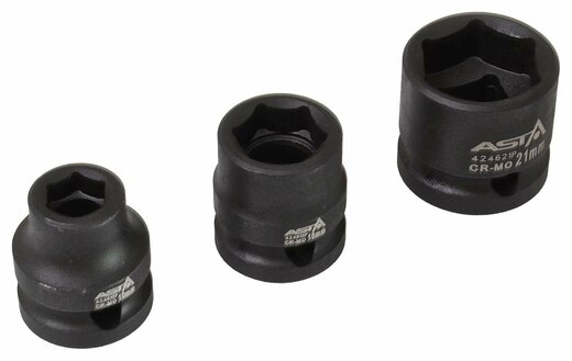 Hlavice nástrčné úderové 1/2", 10-24 mm, 6hranné extra krátké 28 mm, 15 ks na liště - ASTA