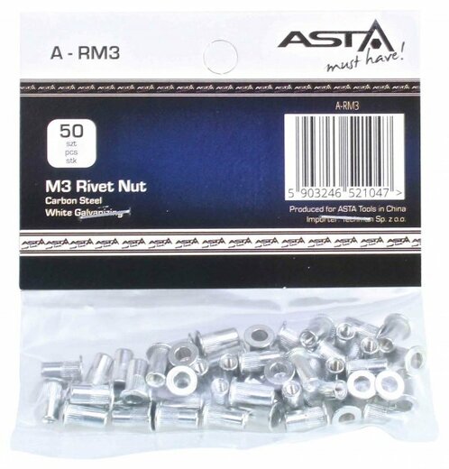 Maticové nýty M3 x 10 mm, s plochou hlavou, ocel, balení 50 ks - ASTA