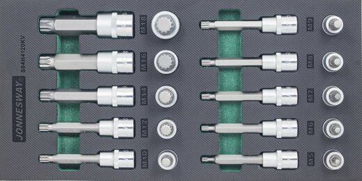 Modul pěnový - zástrčné hlavice XZN 1/2", M5 - M18, 20 ks - JONNESWAY S64H4120KV