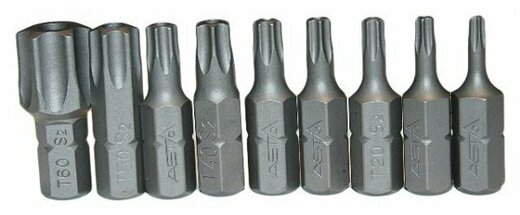Hlavice TORX 1/2", nástrčné, zástrčné a bity, 23 dílů - ASTA