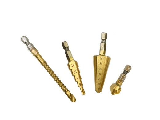 Vrtáky HSS do kovu, různé druhy - stupňovité, záhlubník, frézka, sada 4 ks