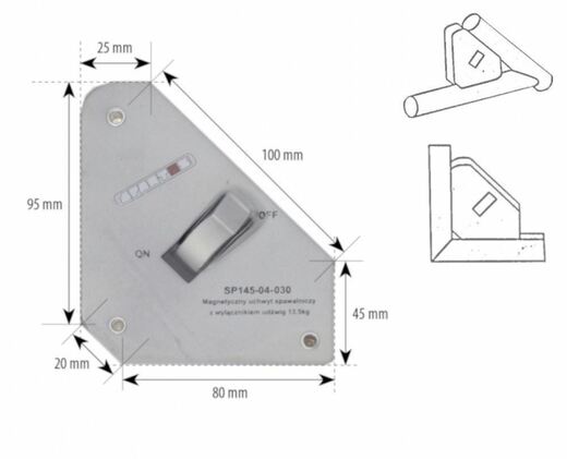 Úhlový magnet s vypínačem, nosnost 13,5kg - SPARTUS SP145-04-030