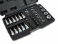 Hlavice 3/8” nástrčné a zástrčné TORX (T10-T55) a E-TORX (E4-E20), s nástavci, sada 34 ks